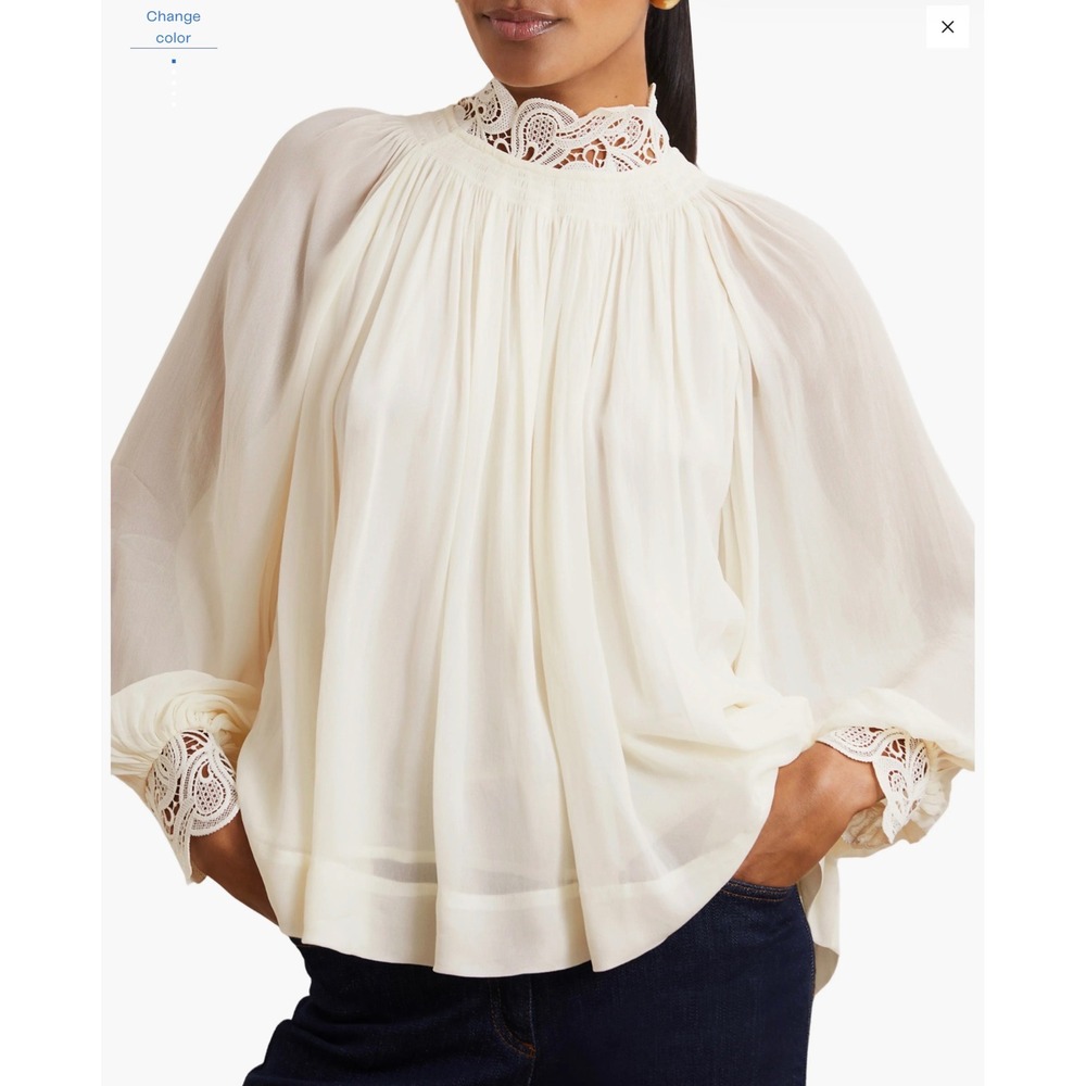 NWT REISS Czara Lace Accent Smocked Yoke Top Swing  Feminine SIZE 4